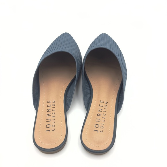 Journee Collection Blue Ribbed Mules - Picture 2 of 4